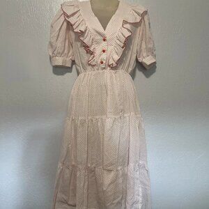 VTG 70s Red White Polka Dot Rockabilly Cowgirl Prairie Dress Sz 5 Stretch